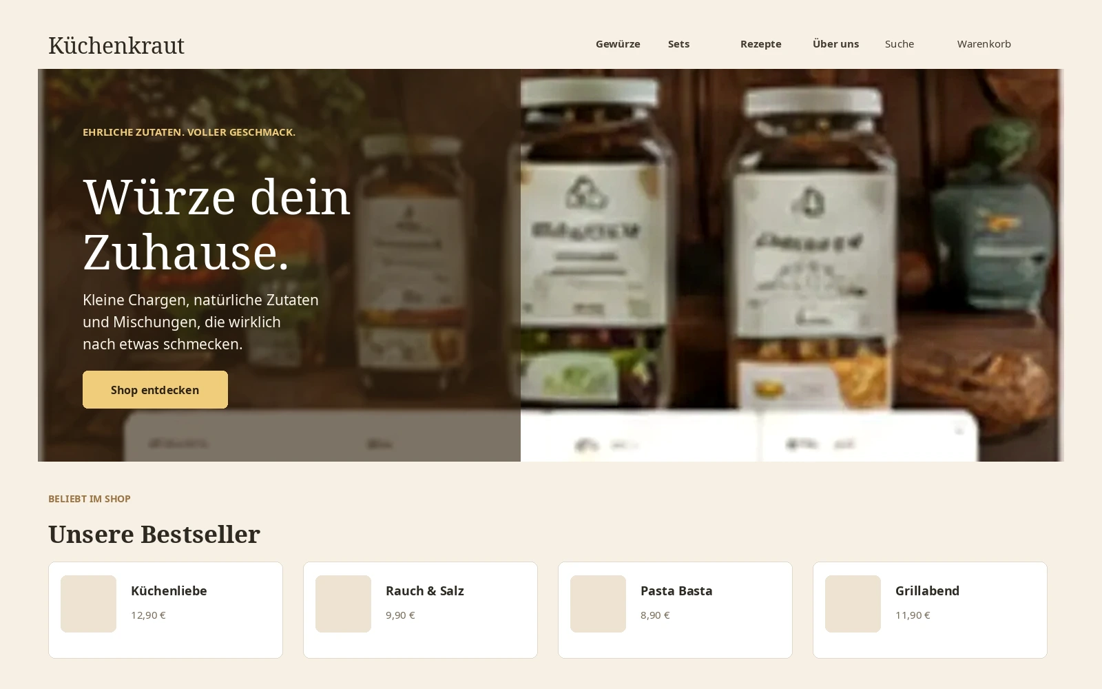 Fiktives Online-Shop-Konzept für Küchenkraut