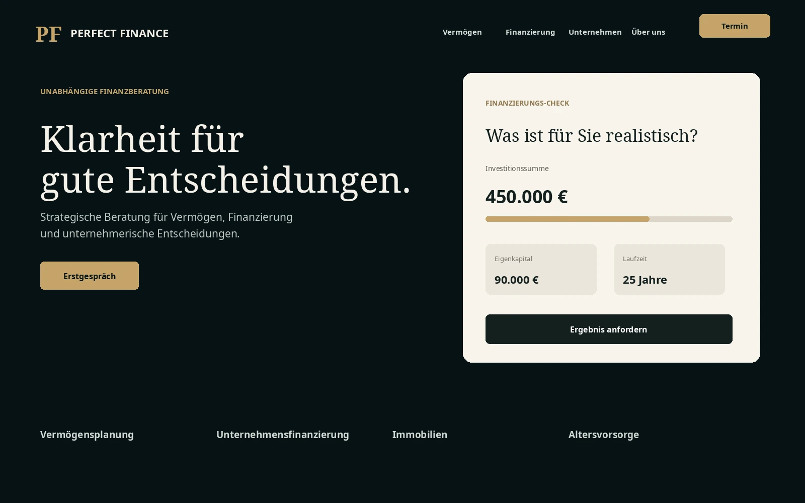 Fiktives Corporate-Design-Konzept für Perfect Finance